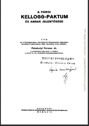 Faluhelyi Ferenc: A párisi Kellog-paktum és annak jelentősége