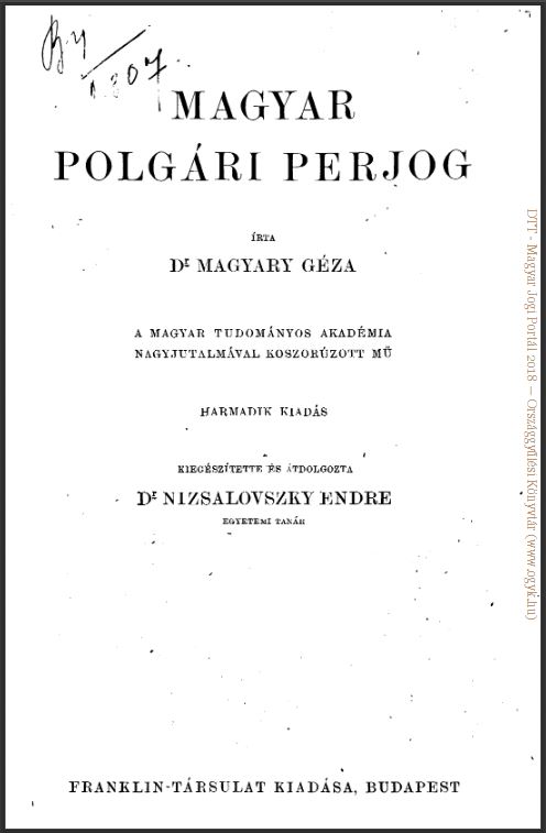 Magyary Géza: Magyar polgári perjog. 3. kiadás.